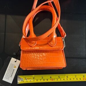 Orange Croc-Embossed Mini Bag